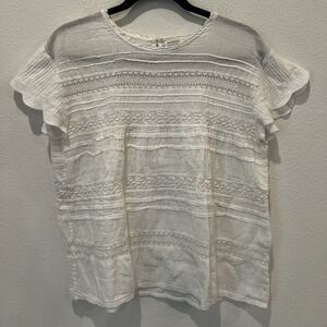 SUNDANCE CATALOG Aria Lace White Top Sz M Orig $88 Eyelet Coastal Beach Cottage